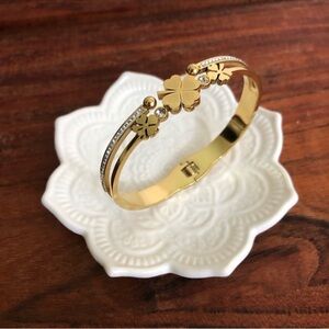 Women’s Plated Gold Black Clover Bracelet Irish Shamrock Stainless Steel Boho